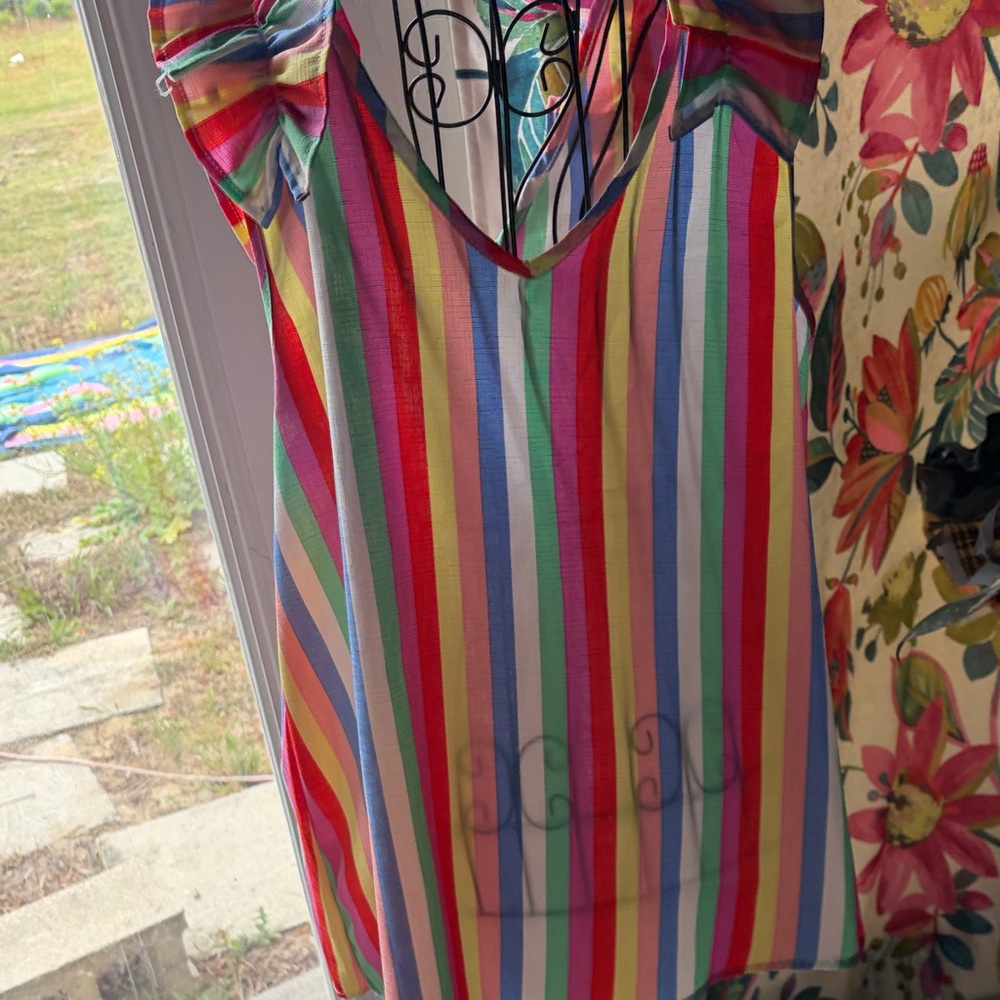 entro Rainbow Striped Tank Top with Ruffles Straps - Multicolor - Picture 4 of 4